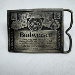 Budweiser King of Beers Belt‎ Buckle Solid Brass A-168 Made In USA Green Emboss